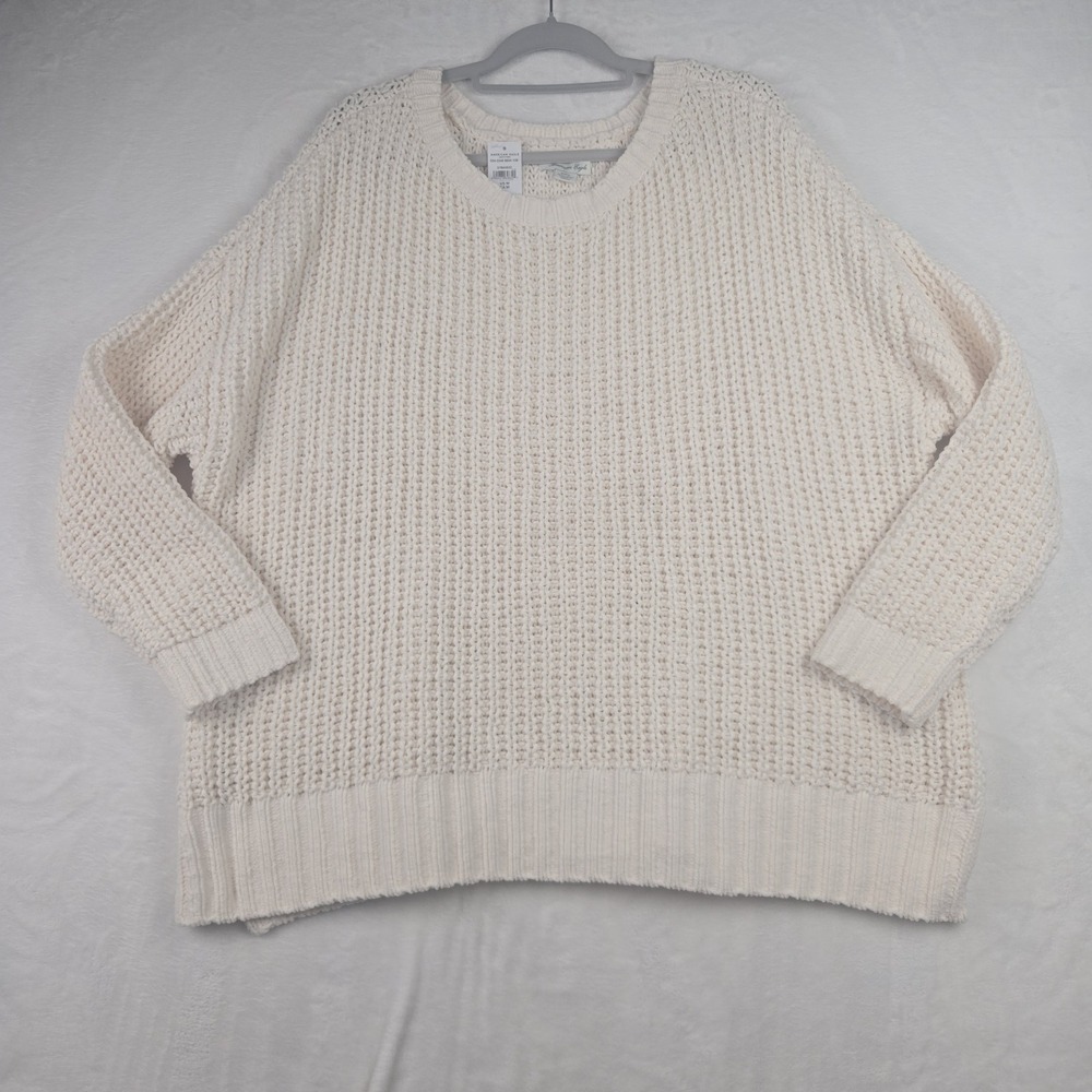NWT American Eagle Sweater Womens Medium Cream Chunky Knit‎ Sweater Pullover